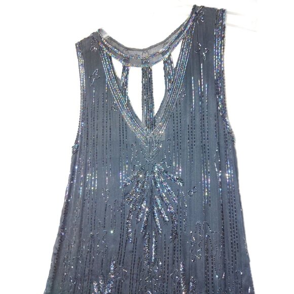 Vintage St. Honore 1920s-Inspired 100% Silk Black Beaded Flapper Dress Medium - Picture 2 of 9
